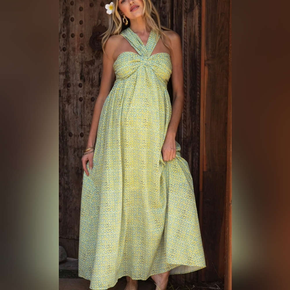 Boutique Yellow Halter Maxi Dress NWOT